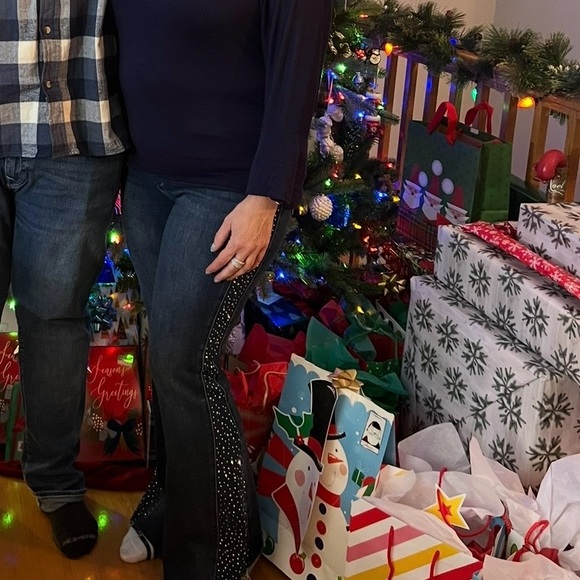 Judy Blue Dark Blue Flare Jeans with Rhinestone Accents - Picture 12 of 14